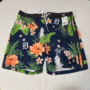 Hurley Phantom Tropics ‘47 Detroit Tigers Board Swim Shorts Mens 32 New